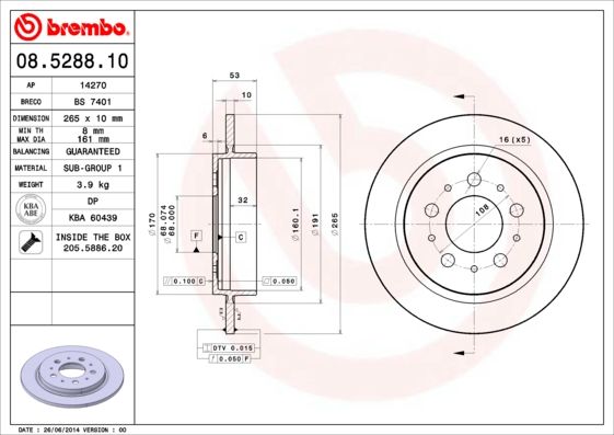 Tarcza hamulcowa BREMBO 08.5288.10