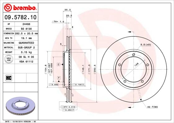 Tarcza hamulcowa BREMBO 09.5782.10
