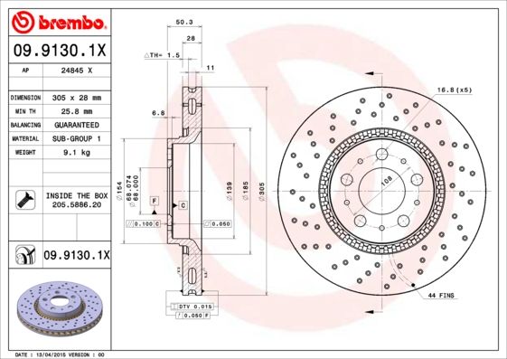 Tarcza hamulcowa BREMBO 09.9130.1X