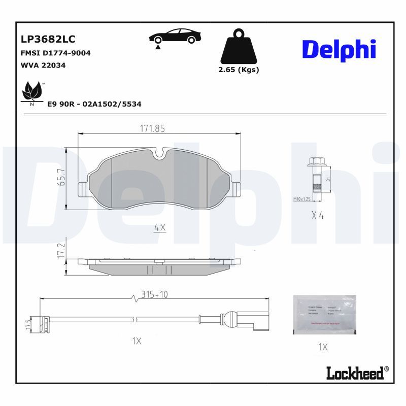 Zestaw klocków hamulcowych, hamulce tarczowe DELPHI LP3682LC