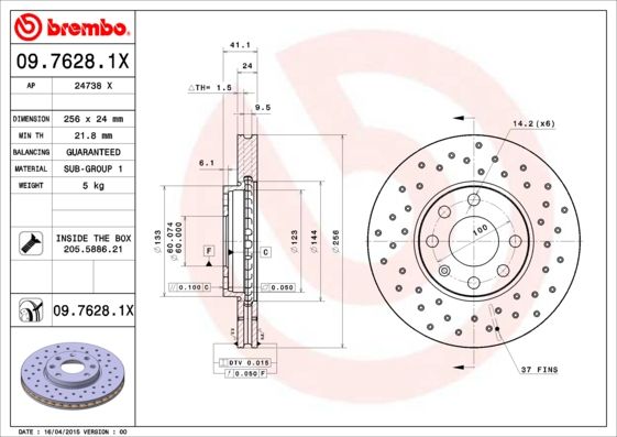 Tarcza hamulcowa BREMBO 09.7628.1X