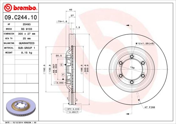 Tarcza hamulcowa BREMBO 09.C244.10