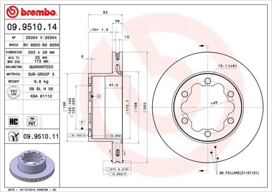 Tarcza hamulcowa BREMBO 09.9510.14
