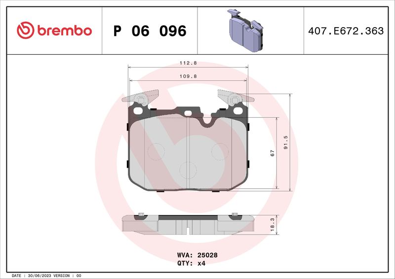 Zestaw klocków hamulcowych, hamulce tarczowe BREMBO P 06 096