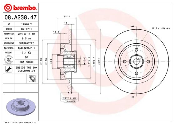 Tarcza hamulcowa BREMBO 08.a238.47