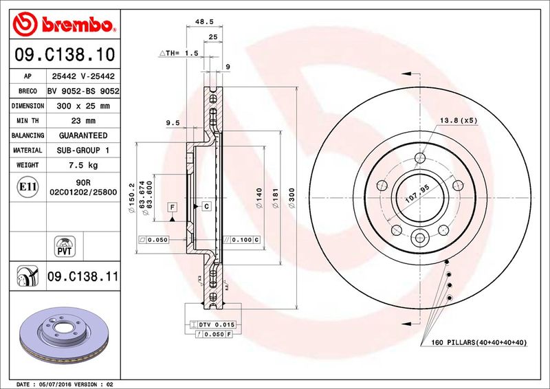 Tarcza hamulcowa BREMBO 09.C138.11