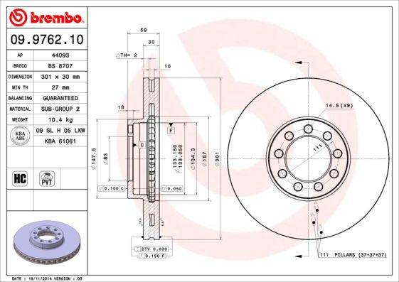 Tarcza hamulcowa BREMBO 09.9762.10