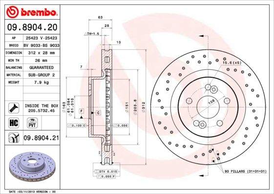 Tarcza hamulcowa BREMBO 09.8904.21