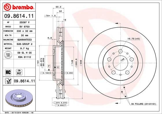 Tarcza hamulcowa BREMBO 09.8614.11