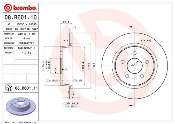 Tarcza hamulcowa BREMBO 08.B601.11