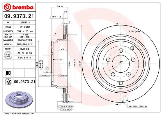 Tarcza hamulcowa BREMBO 09.9373.21