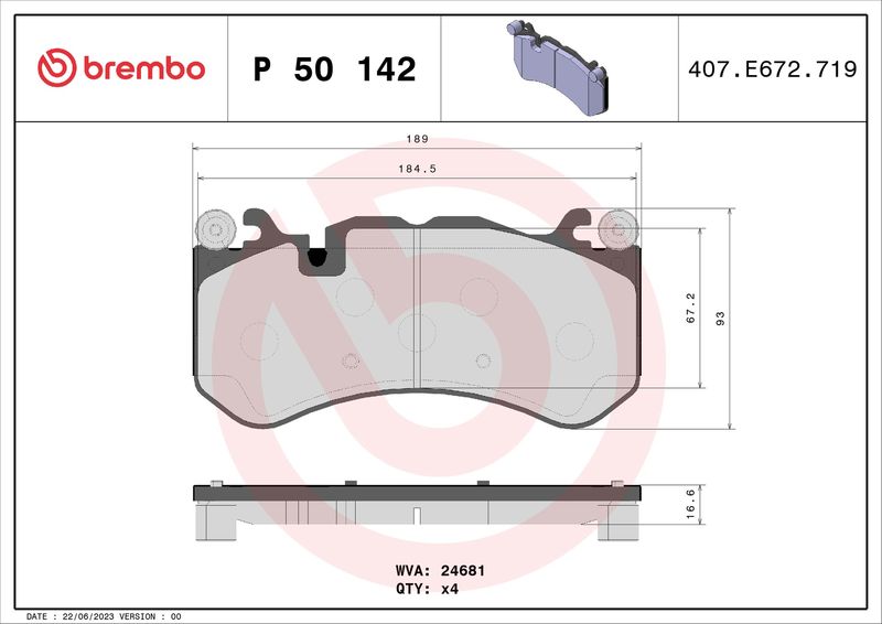 Zestaw klocków hamulcowych, hamulce tarczowe BREMBO P 50 142