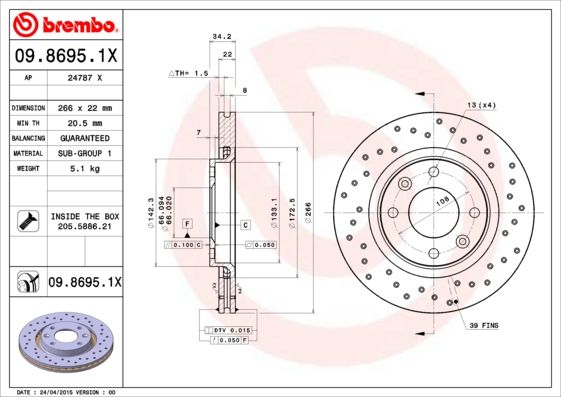 Tarcza hamulcowa BREMBO 09.8695.1X
