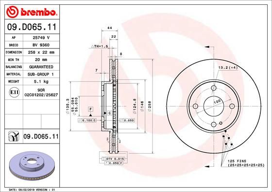 Tarcza hamulcowa BREMBO 09.D065.11