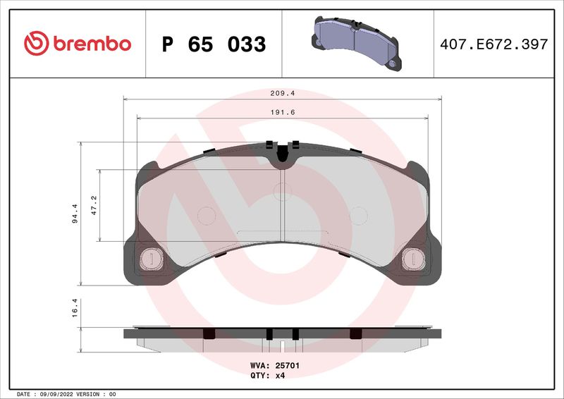 Zestaw klocków hamulcowych, hamulce tarczowe BREMBO P 65 033