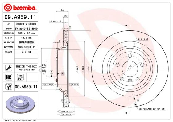 Tarcza hamulcowa BREMBO 09.A959.11