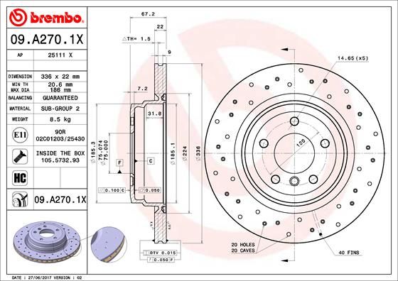 Tarcza hamulcowa BREMBO 09.A270.1X