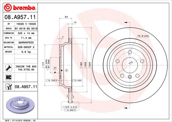 Tarcza hamulcowa BREMBO 08.A957.11