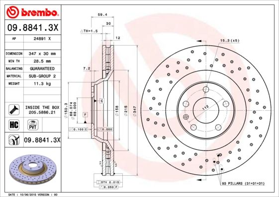 Tarcza hamulcowa BREMBO 09.8841.3X