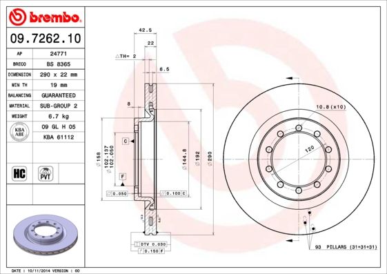 Tarcza hamulcowa BREMBO 09.7262.10