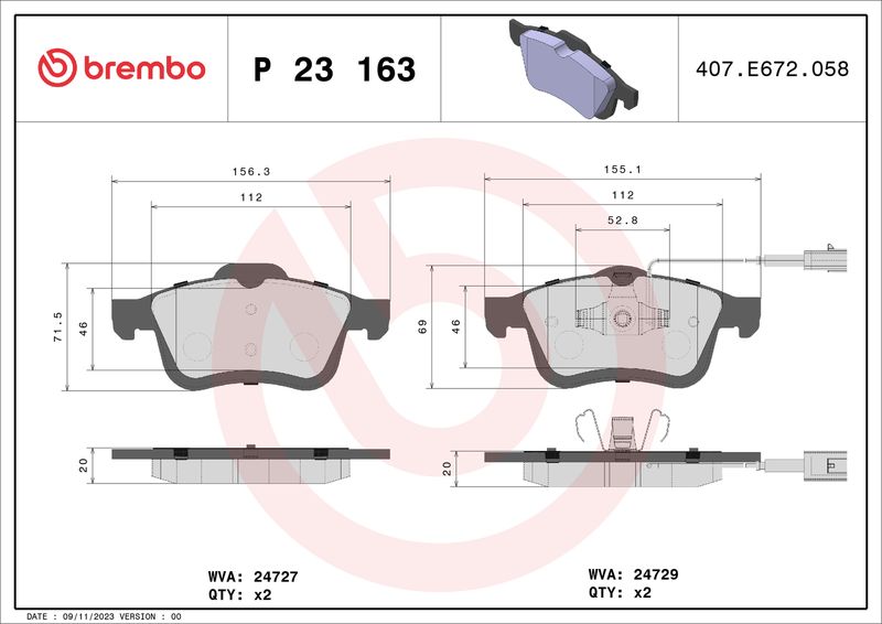 Zestaw klocków hamulcowych, hamulce tarczowe BREMBO P 23 163