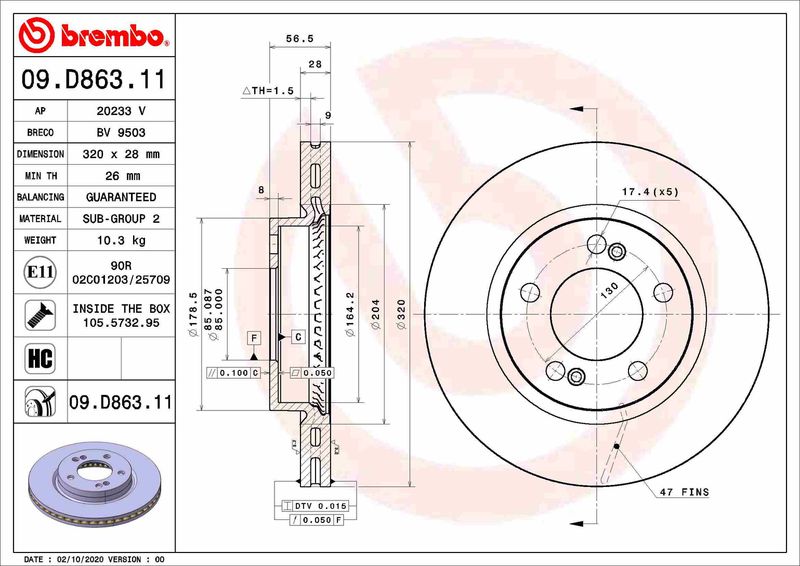 Tarcza hamulcowa BREMBO 09.D863.11