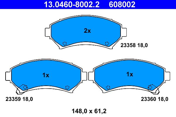 Zestaw klocków hamulcowych, hamulce tarczowe ATE 13.0460-8002.2