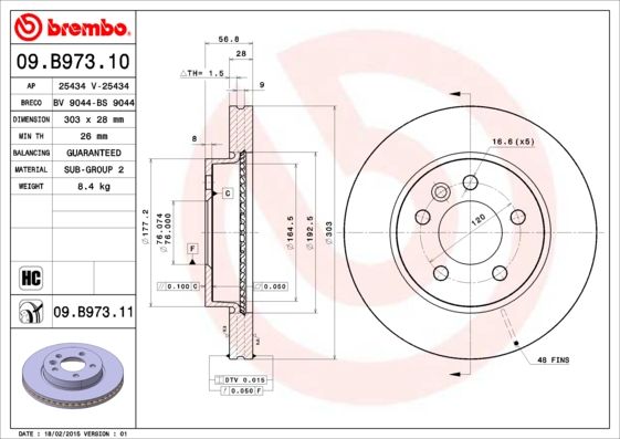 Tarcza hamulcowa BREMBO 09.B973.11