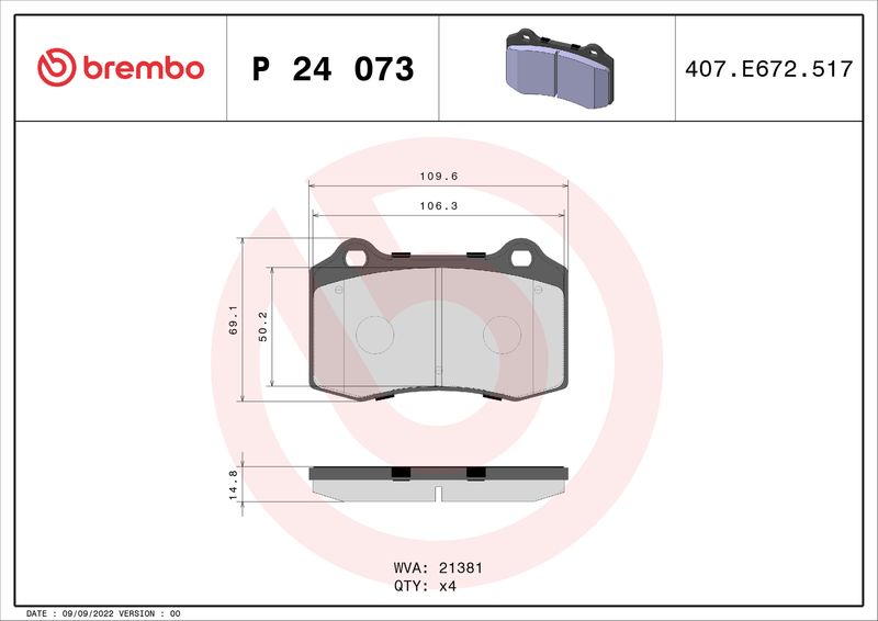Zestaw klocków hamulcowych, hamulce tarczowe BREMBO P 24 073