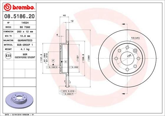 Tarcza hamulcowa BREMBO 08.5186.20