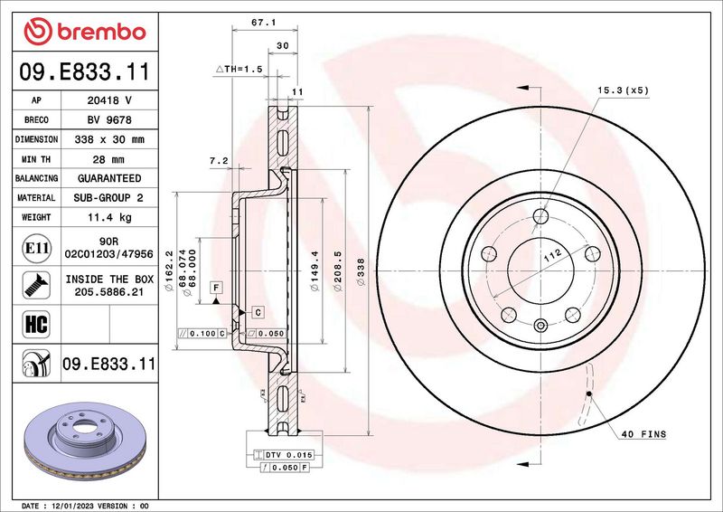 Tarcza hamulcowa BREMBO 09.E833.11
