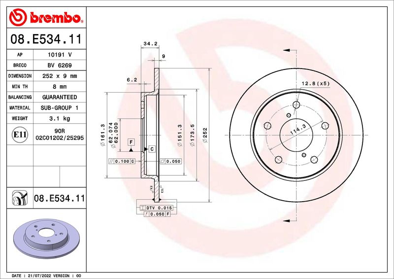 Tarcza hamulcowa BREMBO 08.E534.11