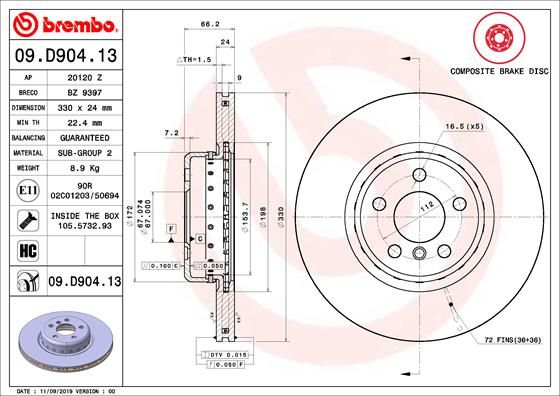 Tarcza hamulcowa BREMBO 09.D904.13
