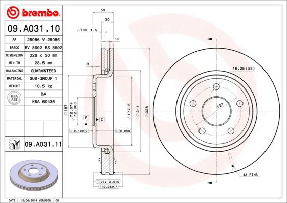 Tarcza hamulcowa BREMBO 09.A031.11