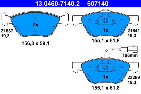 Zestaw klocków hamulcowych, hamulce tarczowe ATE 13.0460-7140.2