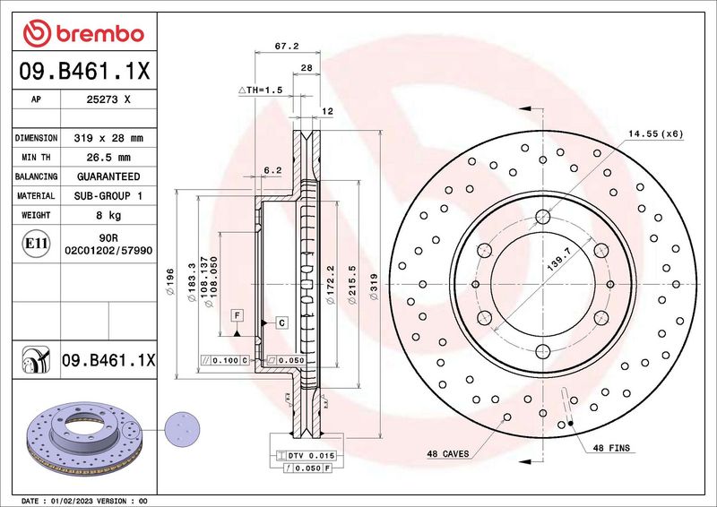 Tarcza hamulcowa BREMBO 09.B461.1X