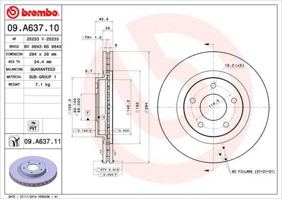 Tarcza hamulcowa BREMBO 09.A637.11