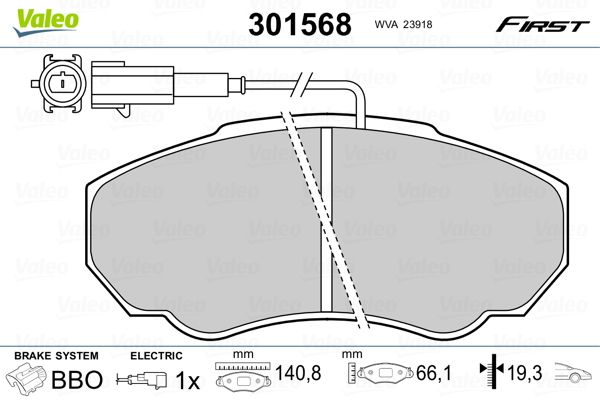 Zestaw klocków hamulcowych, hamulce tarczowe VALEO 301568