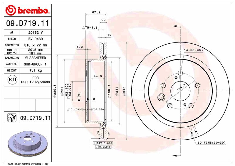 Tarcza hamulcowa BREMBO 09.D719.11