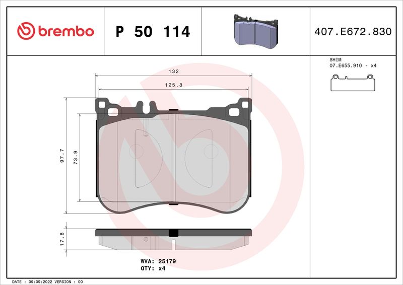 Zestaw klocków hamulcowych, hamulce tarczowe BREMBO P 50 114