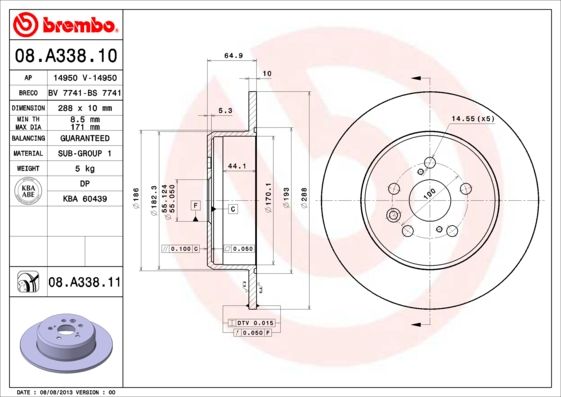 Tarcza hamulcowa BREMBO 08.a338.11