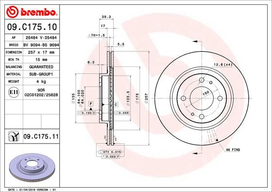 Tarcza hamulcowa BREMBO 09.C175.11