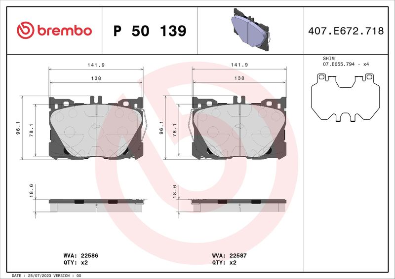 Zestaw klocków hamulcowych, hamulce tarczowe BREMBO P 50 139