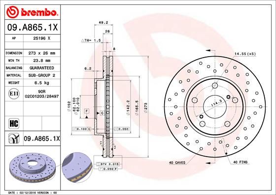 Tarcza hamulcowa BREMBO 09.a865.1x