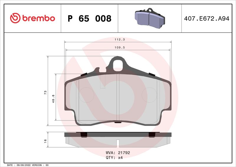 Zestaw klocków hamulcowych, hamulce tarczowe BREMBO P 65 008
