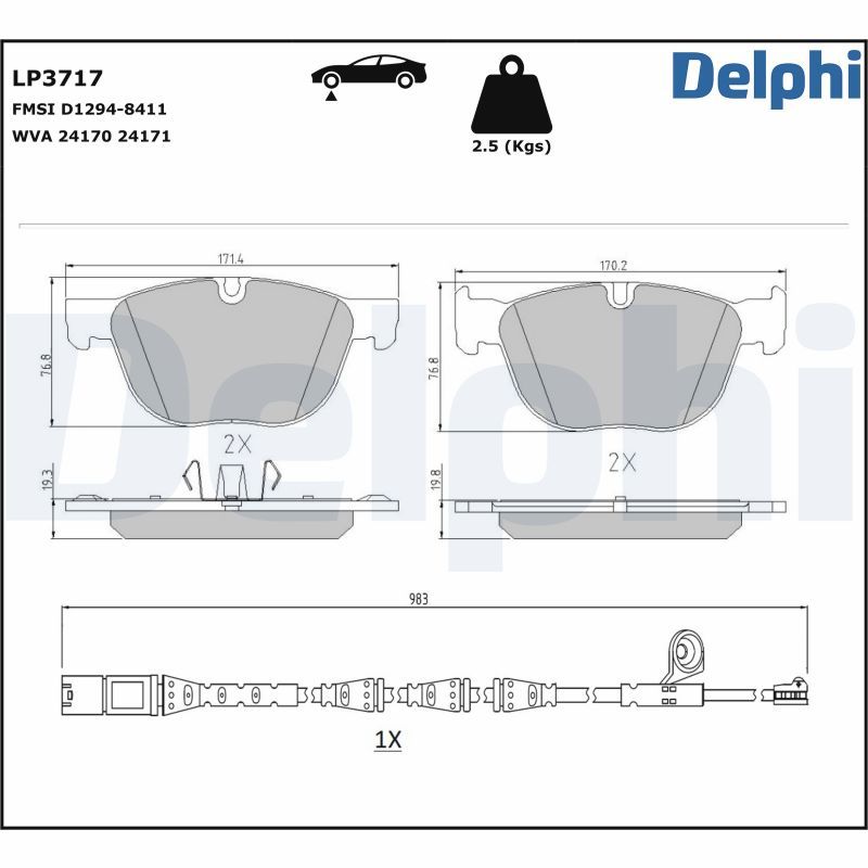 Zestaw klocków hamulcowych, hamulce tarczowe DELPHI LP3717