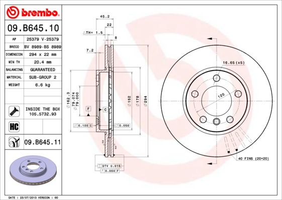 Tarcza hamulcowa BREMBO 09.B645.11