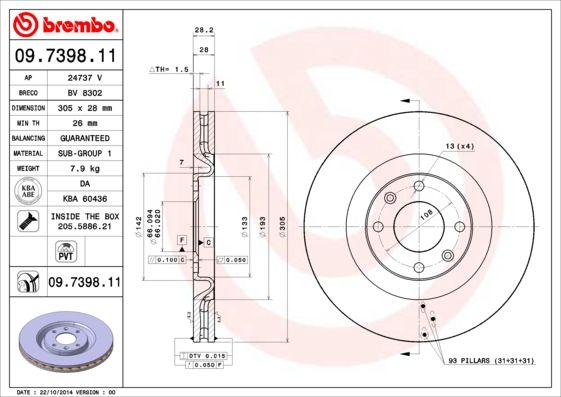 Tarcza hamulcowa BREMBO 09.7398.11