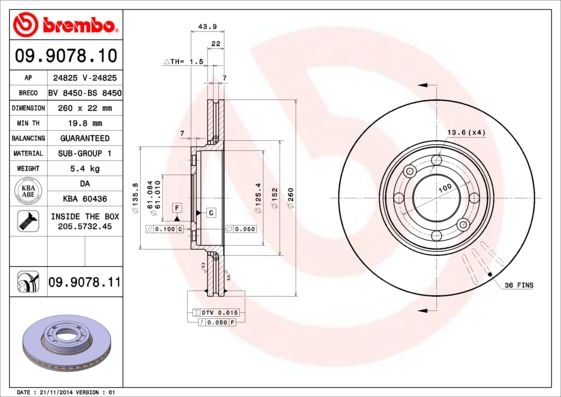 Tarcza hamulcowa BREMBO 09.9078.10