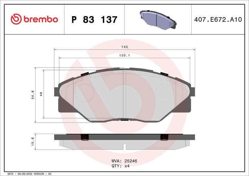 Zestaw klocków hamulcowych, hamulce tarczowe BREMBO P 83 137